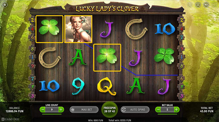Lucky Lady's Clover フリースピンでワイルド出現