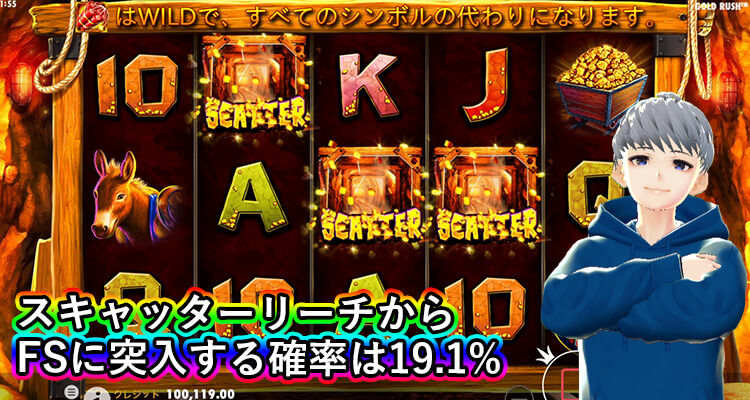 Gold Rush スキャッターリーチからフリースピン突入