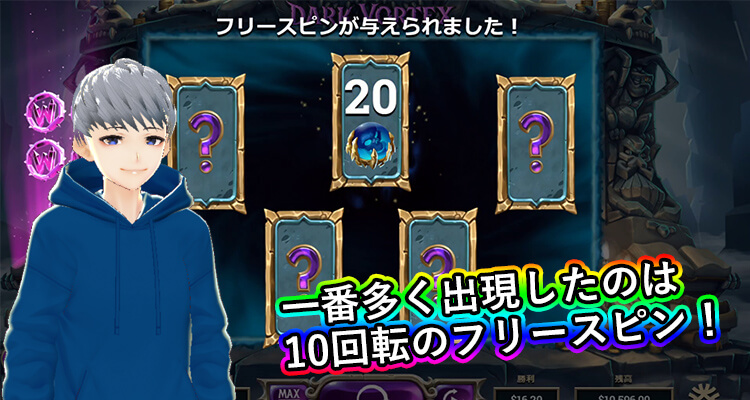 Dark Vortexの初回のフリースピン数の割合