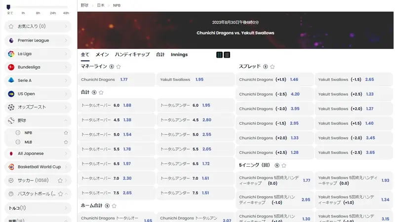 スポーツベットで世界中の試合に賭けられる